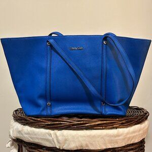 Calvin Klein royal blue saffiano leather tote